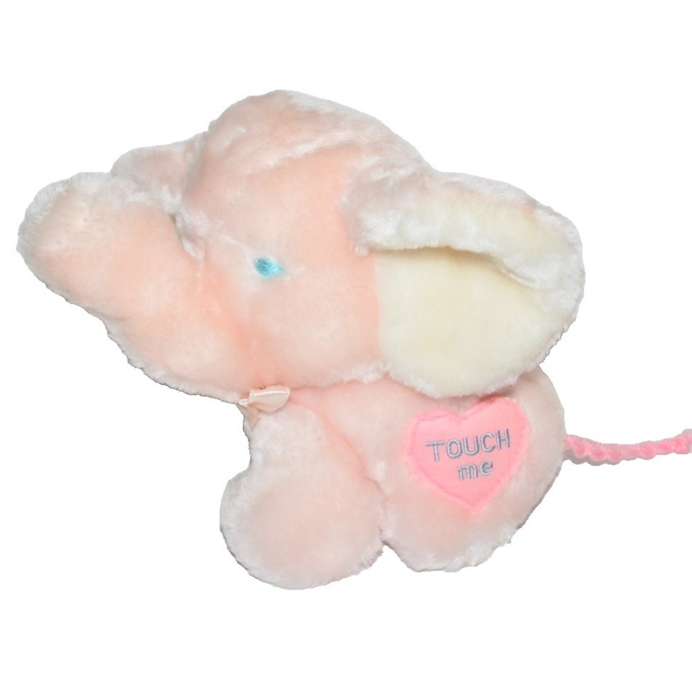 Vtg WalMart Pink Plush Elephant Touch Me 1980's String‎ tail sewn on eyes soft